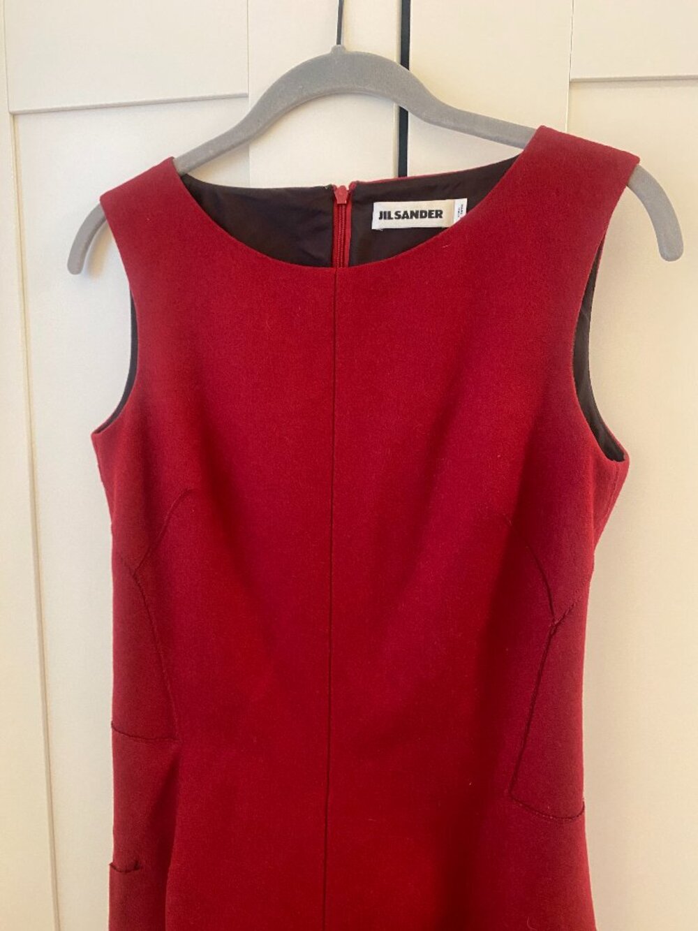 Crimson red tailored wool midi dress